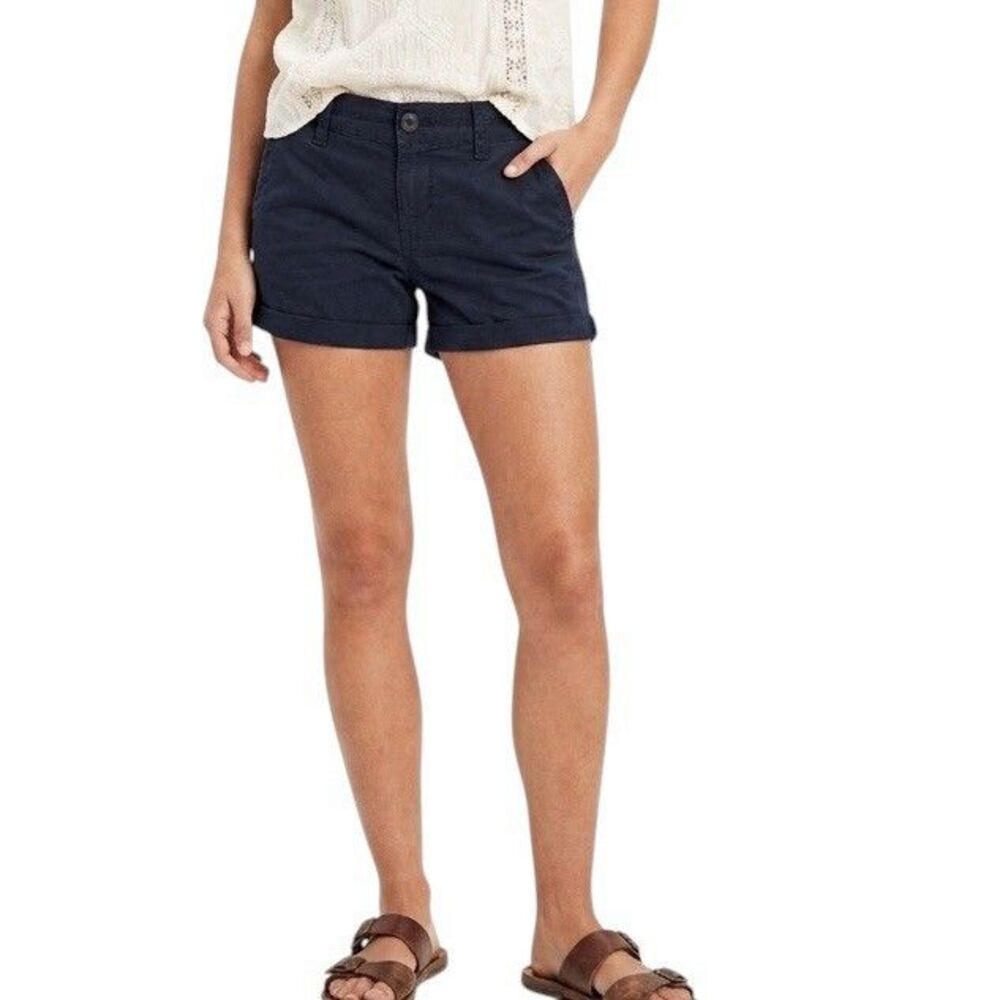 Y2K American Eagle Womens Sz 6 Chino Shorts Black Midi Casual Rolled Cuffs